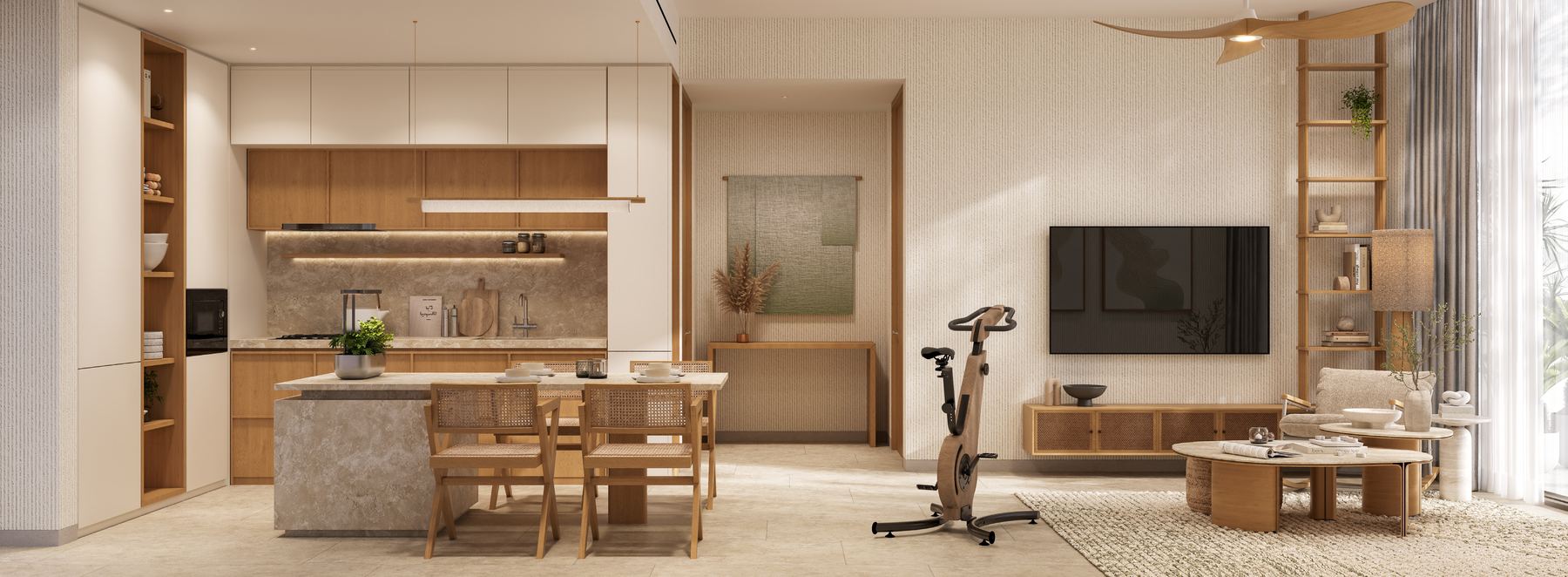 Open kitchen and living space in a Kore apartment