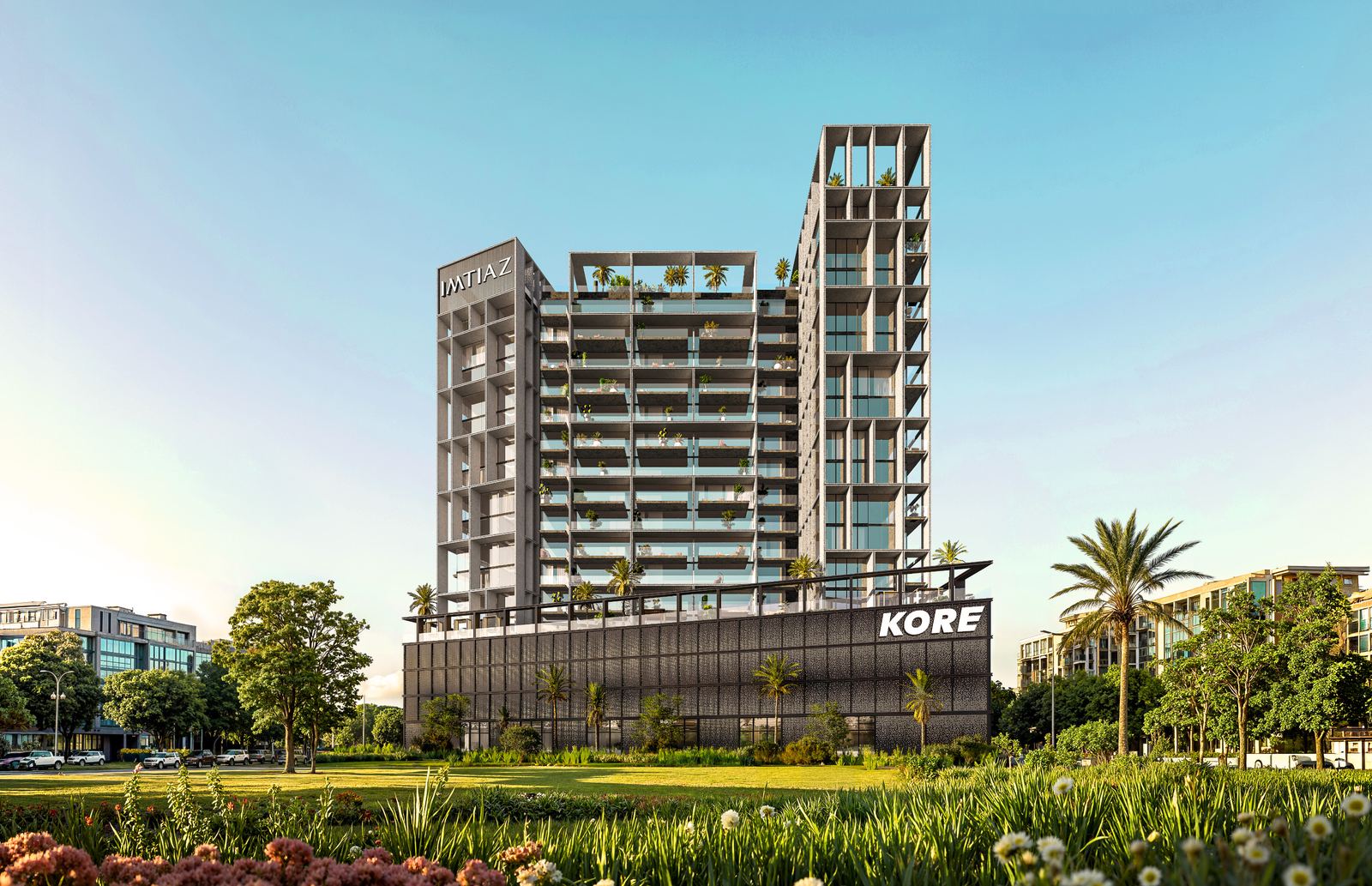 Kore tower beside parkland