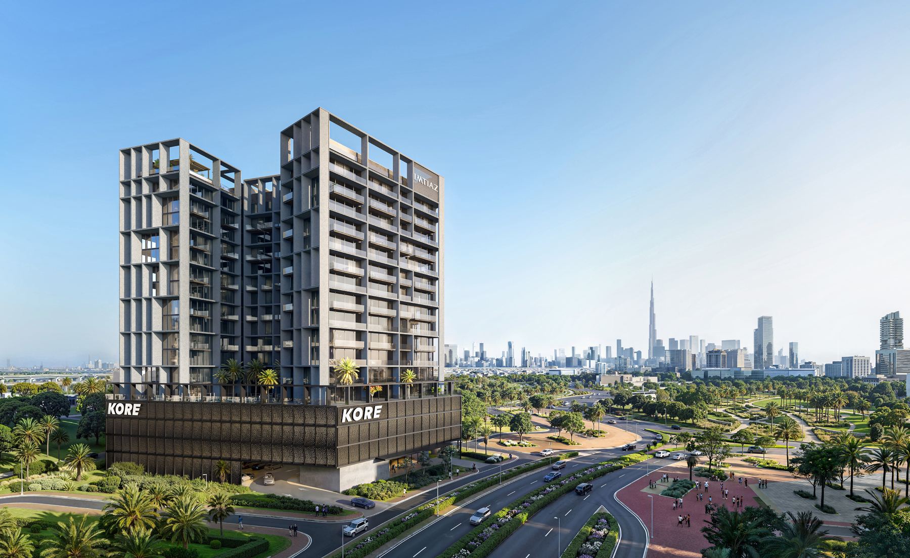 Kore tower with the Dubai skyline behind