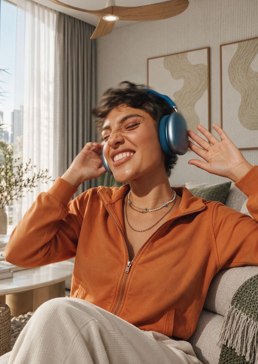 Resident enjoying music in a quiet Kore home